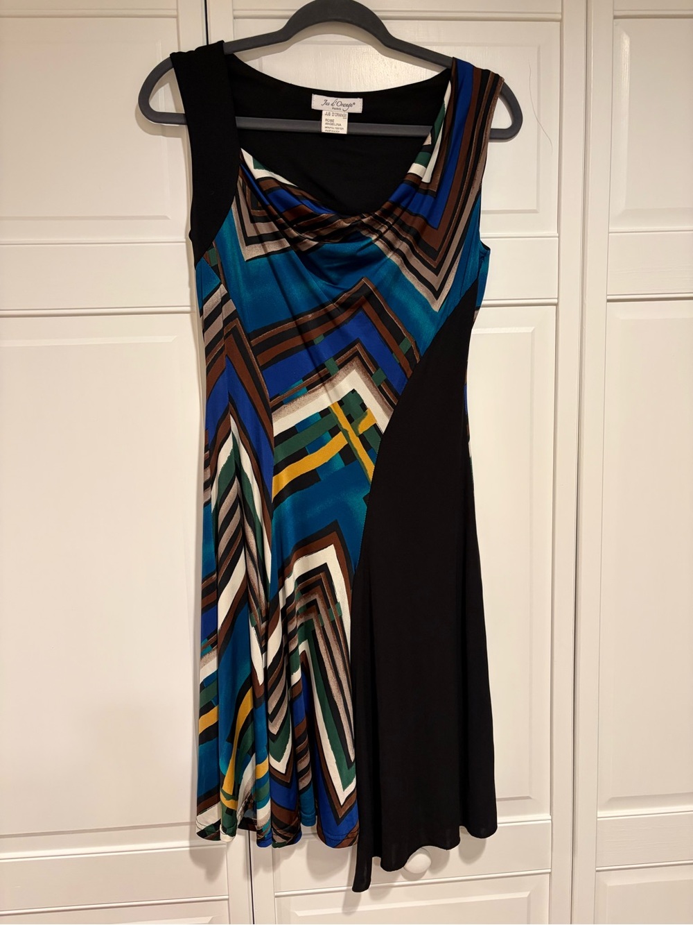 Angelina Black Panel Geometric Teal & Blue Midi Dress
